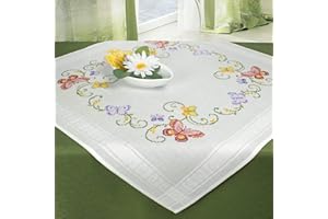 Ernst Schäfer Stickpackung Schmetterlinge UND RANKEN, Kreuzstich Tischdecken Set vorgezeichnet zum Sticken, Frühling Sommer Stickset zum Selbersticken