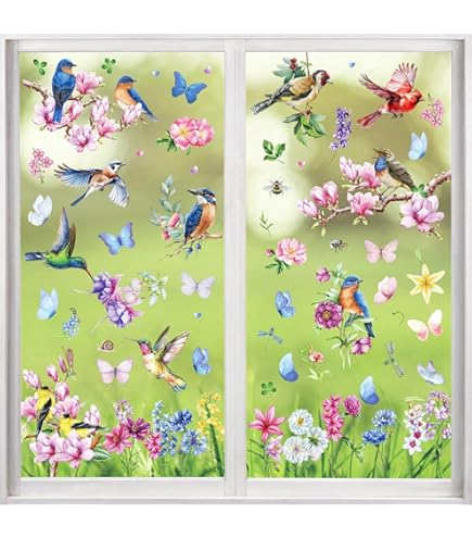 Adesivi Finestra Primavera - 9 Fogli Uccelli E Fiori, Vetrofanie Decorativi 30x20cm - Foto 6