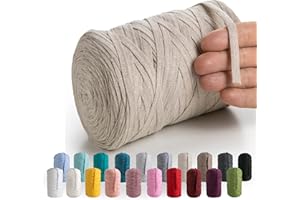 MeriWoolArt® Baumwollgarn Band Beige - 10mm T-Shirt Band Garn für Stricken, Makramee, Häkeln, Weben, Geschenkband - 150 m Baumwollband (Sand)