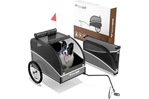 Trevopet® Rimorchio Bici Cani – Carrello per Cani Pieghevole fino a 40 kg – Carrello Bici per Cani con Gancio e Catarifrangenti – Carrello Cane – Rimorchio Cane – Compatibile con E-Bike