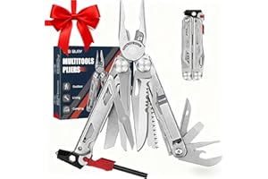 BIBURY Pince Multifonctions en Acier Inoxydable 22 en 1 avec Serrures de Sécurité, Outil avec Ciseaux Améliorés et Brise-vitre, Couteau pour Camping, Survie, Cadeau Homme