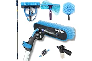 IGAD Pole 17ft Washing Kit: Water-fed Brush, Cobweb Duster and 10”(25cm) Squeegee and Soap Dispenser, with 4-Stage Telescoping Pole 5-17ft (5m) Pole