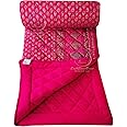 LushHavenDecor Jaipuri Razai Double Bed Gold Print with Computerized Quilting Use as Soft and Breathable Cotton Comforter Quilt Rajai Blanket Dohar Size 85X100 inch Pink Pack of 1