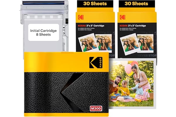 KODAK Mini 3ème cadeau de Noël 4 passes imprimante photo portable (7,6 x 7,6 cm) (photo portable + paquet de 60 feuilles jaunes)