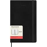 Moleskine Agenda Giornaliera 12 Mesi 2024, Agenda 2024, Formato Large 13x21, Copertina Morbida e Chiusura Elastica, Colore Ne
