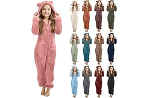 GENERIC Onesie for Kids Girls Boys Plain Fleece Hooded Onesies Pjs Soft Fluffy Loungewear Cozy Warm Comfortable All in One Jumpsuit Boys Girls Jumpsuits Sleepwear