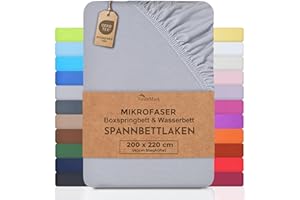 NatureMark Prześcieradło z gumką z mikrofibry, łóżko kontynentalne i łóżko wodne, 200 x 220 cm, wysokość materaca 40 cm, 200 x 220 cm, 100% poliester, srebrne/jasnoszare