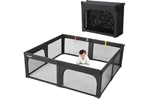 DORA DOTEY Doradotey Playpen Foldable Baby Playpen, 79x71 Play Pen Babies and Toddlers Adjustable Shape Play Pens for Indoors Large Playpens, Dark Black