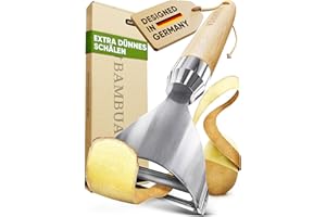 BAMBUA Sparschäler - (100% Plastikfrei) Kartoffelschäler - Gemüseschäler mit Klinge aus Edelstahl - Extra dünnes Schälen - Premium Spargelschäler, Schäler, Potato Peeler