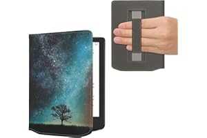 kwmobile Étui Compatible avec Pocketbook Verse/Pro/Color/Vivlio Light/Light HD Coque - Étui à Rabat magnétique Tablette eReader Similicuir avec Sangle - Bleu-Gris-Noir