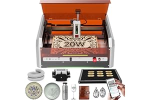 Laser Graviermaschine, 20W Woxcker L8 MAX mit Gehäuse, All-in-One-Vormontage-Laserschneider mit Air Assist, Honigwabenplatte und Kamera 400x400 mm Arbeitsbereich für Holz, Metall, Acryl, Glas