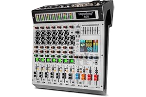 Depusheng AG8 Mezclador de audio profesional de 8 canales con reproductor de MP3, grabación USB, con 2 interfaces AUX, efecto 99 DSP adecuado para profesionales y principiantes