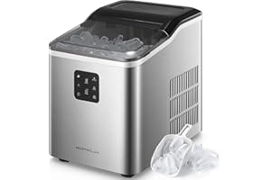 Ice Maker Machine Countertop, Self-Cleaning, 2 Ice Cube Sizes, 14KG in 24Hrs, 9 Cubes Ready in 6-8 Mins, 2 L Tank, Ice Scoop and Basket, Stainless Steel, for Home/Kitchen/Office/Bar, NORTHCLAN