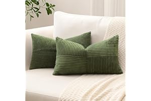 Sungeek 2er Set Cord Kissenbezüge, Kreuz Streifen Muster Kordsamt Kissenbezug Sofakissen Dekokissen Patchwork Design Deko Zierkissenbezüge Kissenhülle für Wohnzimmer (40x60cm, Olivengrün)