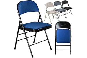 Nyxi Lot de 2 chaises pliantes avec sièges rembourrés en tissu, cadre en métal, chaise pliable pour la maison, le bureau, la salle à manger, multi-usages pour intérieur et extérieur (bleu marine)