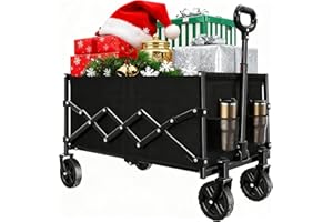 Stillithou 159KG Festival Trolley on Wheels - Lightweight Folding Wagon with Adjustable Handle for Camping Beach Picnic, Black