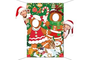 DPKOW Funny Gingerbread Man Face Photo Banner for Christmas Photo Booth Props Accessories, Face Game for Christmas Backdrop Decoration Candy Cane Gingerbread Man Accessories, 150 * 100cm