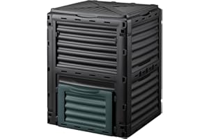 Wiltec Compostiera da 300 litri 61 x 61 x 82 cm, compostiera da giardino in plastica per rifiuti organici, con coperchio e sportello inferiore per lo svuotamento