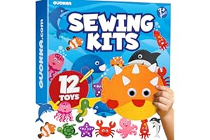 QUOKKA Kids Crafts Ages 4-8 - DIY Beginner Needle and Thread Kit - 12 Sea Animals Sewing Kit Basic - Fun Arts Crafts for Kids Ages 6-8 Girls Boys - Plastic Needles, Scissors - 6+ Year Old Girl Gifts