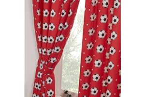 Price Right Home Football Red and Green Bedroom Range - Kids, Teens, Sports Theme - Duvet Cover Set, Fitted Sheet Set & Curtains Available (72" Curtains)