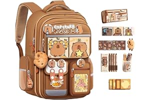 Capybara ryggsäck för skola, flickors skolväska, Capybara | Med reflekterande ränder, stor kapacitet, Kawaii-ryggsäck Preppy Y2K-stil