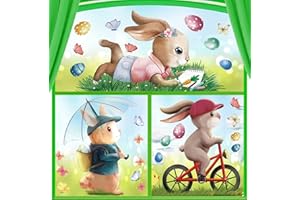 BoriYa Easter Window Stickers, Reusable Easter Window Decorations, Large Easter Window Cling Double Sided, Spring Easter Decorations for Home, Glass,Shop, Green, S
