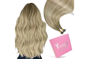 ‎YOUNGSEE YoungSee Nanoring Extensions Echthaar Blond 60cm Nanoring Extensions Dunkel Aschblond mit Platinblond Nano Ring Haarverlangerung Nano Ringe Haare Remy Echthaar 50g #SUN