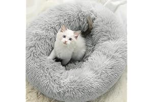 FISTAD Cama para Perros Cama para Gatos, Cama de Felpa Suave Redonda Lavable para Gatos con Parte Inferior Antideslizante Adecuado para Gatos y Perros Pequeños (50cm Gris Claro)