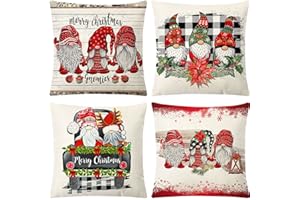 Zivisk Świąteczne poszewki na poduszki Gonk 45 x 45 cm zestaw 4 szt., dekoracje świąteczne szwedzki Tomte ozdobna poszewka na poduszkę 18 x 18 do wewnątrz, do domu, biura, na kanapę, do sypialni, samochodu, na zimowe wakacje dekoracja prezent