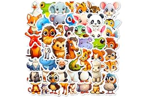 Mistree 50 Petits Autocollants Animaux Enfant, Gommette Poisson, Panda, Chouette, Tigre, Serpent, Moutons, 4-5 CM