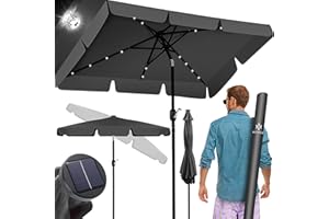 KESSER® Sonnenschirm Balkonschirm Rechteckig LED Solar mit Kurbel Inkl. 2in1 Schutzhülle, Gartenschirm, Schirm 205 × 125cm für Balkon Garten & Terrasse verstellbar knickbar Anthrazit
