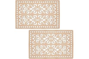 AHANDMAKER 2 pcs Fond de Panier en Bois Naturel, 8.4 x 5.4 Pouce Rectangle avec Fleur Vide Creux Crochet Panier Base en Bois pour Bricolage Sac à Tricoter Fond Shaper Artisanat Faisant