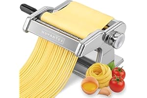 Nuvantee Machine à pâtes de qualité supérieure - 150 Rouleaux avec Coupe-pâtes - 7 épaisseurs réglables - Faites des Spaghettis ou des fettuccini Parfaits - Engrenages traités thermiquement pour Une
