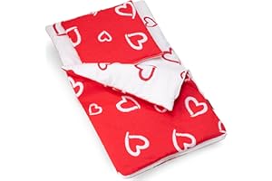 PinkZebra Couchage pour poupée avec Coussin pour lit de poupée, literie de poupée des Deux côtés en Coton, Motif cœurs Rouges
