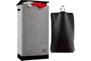 NUCAZA Large Laundry Basket with Lid and Laundry Bag - 100L Foldable Washing Basket, Linen Bin with Handles for Bedrooms, Laundry Hamper for Dirty clothes, Grey