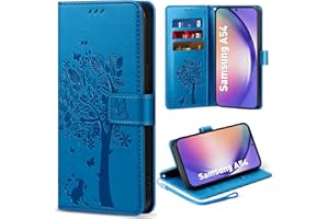 EASDNB Handyhülle für Samsung Galaxy A54 5G Hülle, Flip Lederhülle Wallet Case mit [3 Kartenfächer] [Magnet] [Ständer] Premium Leder Prägung Schutzhülle Klapphülle für Samsung Galaxy A54, Blau
