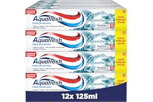 Aquafresh Dentifrice Triple Protection Blancheur, Pour Des Dents Fortes et Une Haleine Fraiche, Lot de 12x125ml