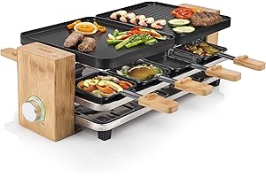 Princess 01.162910.02.001 Raclette Pure 8-UK, Bamboo, 1200 W, Bamboo & Black