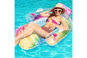 Popolic Bouée Piscine - Matelas Piscine Gonflable, Hamac Flottant avec Repose-Pieds et Dossier pour Adultes et Enfants, Chaise Flottante pour Piscine