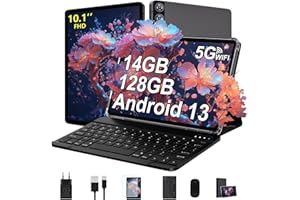 ZIOVO Tablet 10 Pollici Android 13 Tablet,14GB RAM + 128GB ROM(1TB TF),Octa-Core 2.0 GHz,5G WiFi/8000 mAh/8+5MP/BT 5.0/Widgets/Corpo in Metallo,2 in 1 Tablet con Tastiera e Mouse-Grigio