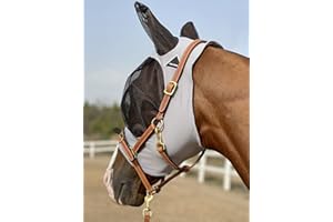 TGW Riding Super Fit Masque anti-mouches pour chevaux - Masque anti-mouches pour cheval (M, gris clair)
