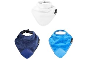 KATIES PLAYPEN - BABY BEST BUYS Mum2Mum Super Absorbent Bandana Wonder Bib Package – Includes 1 White Plain Bandana Bib 1 Teal & 1 Navy Teething Bandana Bibs Protects Against Eczema 100% Cotton