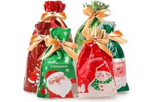 WOLEEUP Christmas Drawstring Gift Bags Multipack - 30 PCS Christmas Bags Medium Small Sizes for Presents 6 Design Xmas Drawstring Gift Bags for Christma Party (2#)