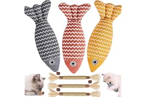 Aomantic Sarl Hierba Gatera Juguete, 6 Pcs Juguetes del Catnip, Palitos de Hierba Gatera, Juguete para Gatos Catnip, Juguete Pez para Gatos, Juguete para Gatos con Hierba Gatera para Limpiar Dientes