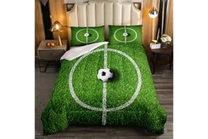 LOUSSIESD Set di biancheria da letto per bambini con palla da calcio e piumone per ragazzi, campo da calcio competitivo, set di biancheria da letto traspirante con piumone per sport e trapunta, taglia singola