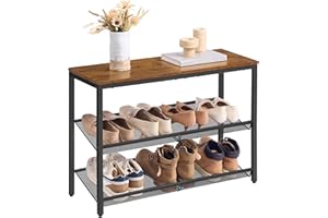 ‎VASAGLE VASAGLE Schuhregal, Schuhablage, 3 Ebenen, große Oberfläche, verstellbare Gitterablagen, platzsparend für Eingangsbereich Flur, Metall, Industrie-Stil, vintagebraun-tintenschwarz LBS043KD01