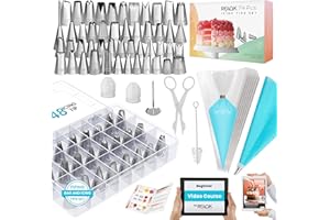 RFAQK 74 PCs Piping Bags and Nozzles | Cake Decorating Kit-48 Numbered Icing Nozzles with Pattern Chart & EBook-Flower Lifter&Nail, Icing Bags and Nozzles Set Cake Piping Nozzle Set & Icing Piping Kit
