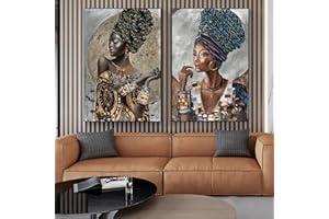 GUYING ART Femme africaine en or noir avec une coiffe exquise peinture sur toile affiches et impressions mur Art photo décor à la maison 60x90cmx2 sans cadre