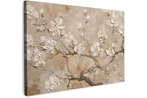 MuchoWow© Wandbilder Groß 120x80 cm XXL Schlafzimmer Home Deko Wohnung Bild Wohnzimmer Fotoleinwand Wand Bilder Leinwand Wall Decor Blumen - Modern - Beige - Weiß - Blüte