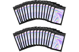 BQTQ 150 Pièces Sac en Aluminium Refermables Anti-Odeur Pochettes en Aluminium Réutilisables, Holographique et Noir, 6x10cm